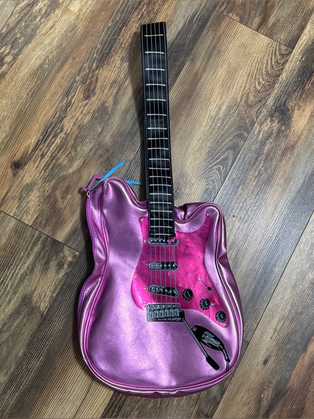 Vegan Leather Pink Metallic Guitar Purse Backpack Adjustable Strap B2